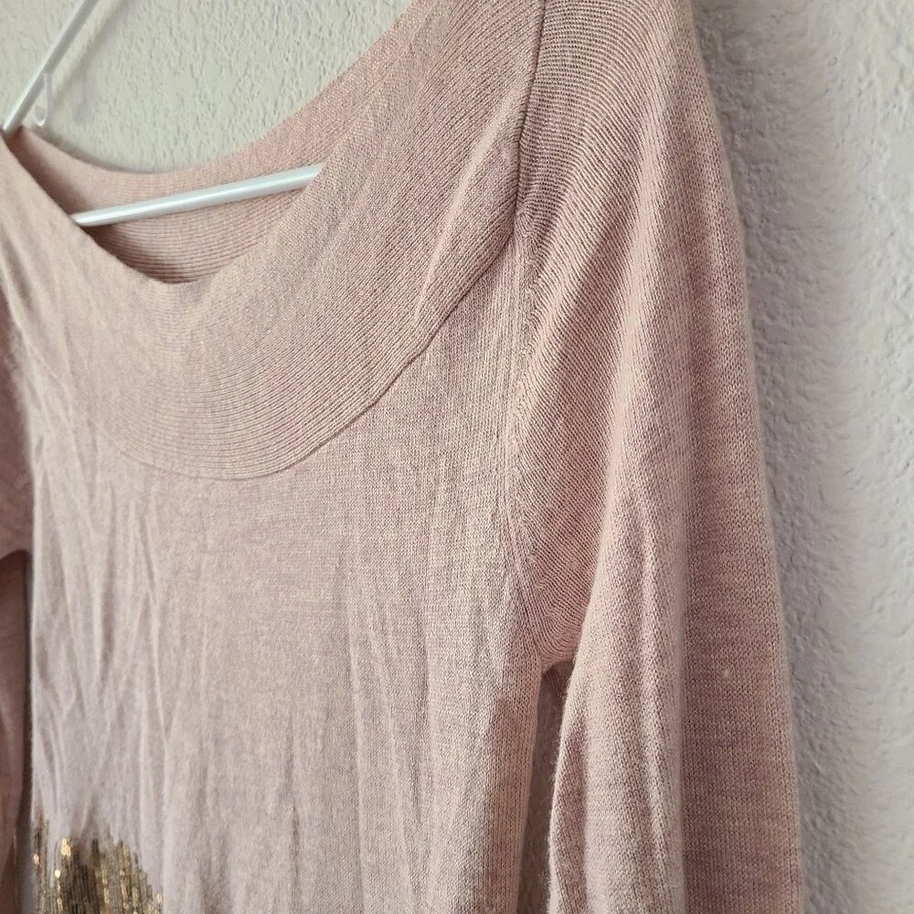 Boston Proper US Size XS Angora Blend Sequin Detail Boatneck 3/4 Sleeve Sweater